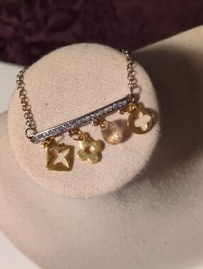 Gold and Silver Charm Rhinestone Adjustable Bar Bracelet